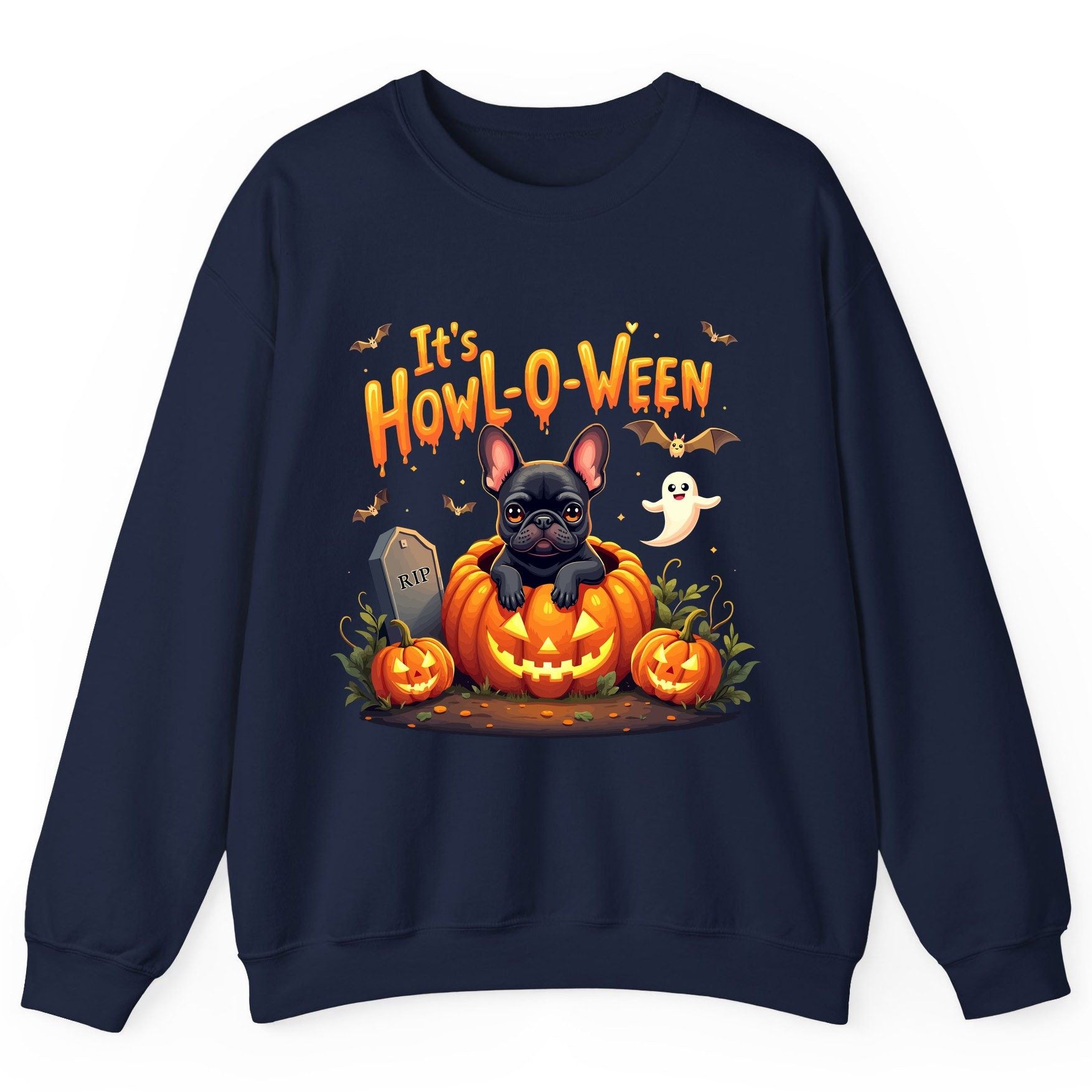 It's Howl-O-Ween french bulldog Sweatshirt Navy product mockup