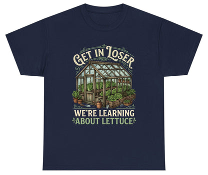 GET IN LOSER WE'RE Learning ABOUT Lettuce Youth T-Shirt - product mockup - Navy