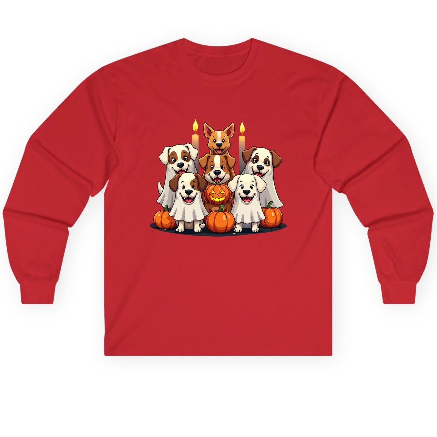 Cute Ghost Dogs Halloween Halloween dogs Long Sleeve Tee Red product mockup