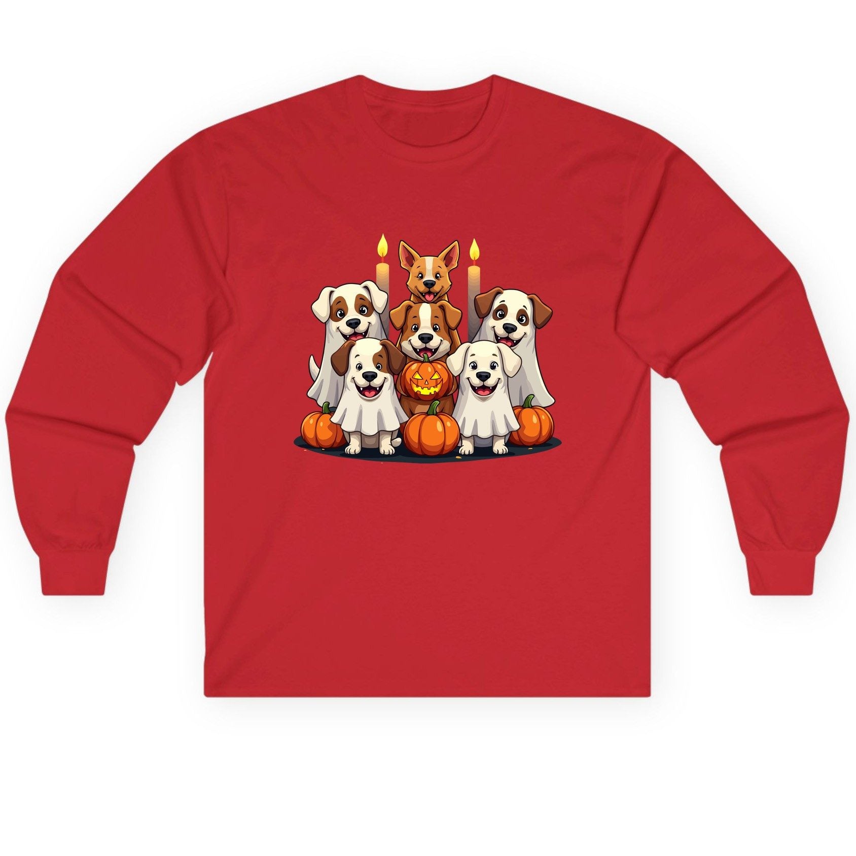 Cute Ghost Dogs Halloween Halloween dogs Long Sleeve Tee Red product mockup