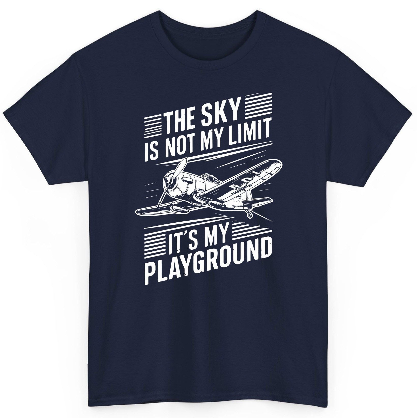 The Sky Is Not My Limit It's My Playground vintage airplane T-Shirt Navy product mockup