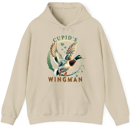 Cupid's Wingman mallard duck Hoodie Sand product mockup