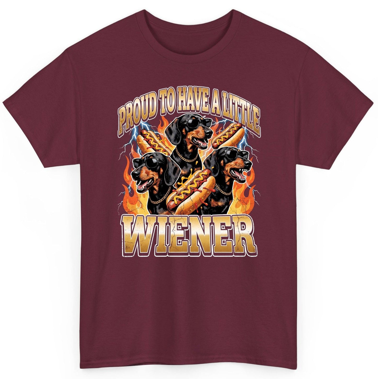 Proud to Have a Little Wiener dachshund T-Shirt Maroon product mockup
