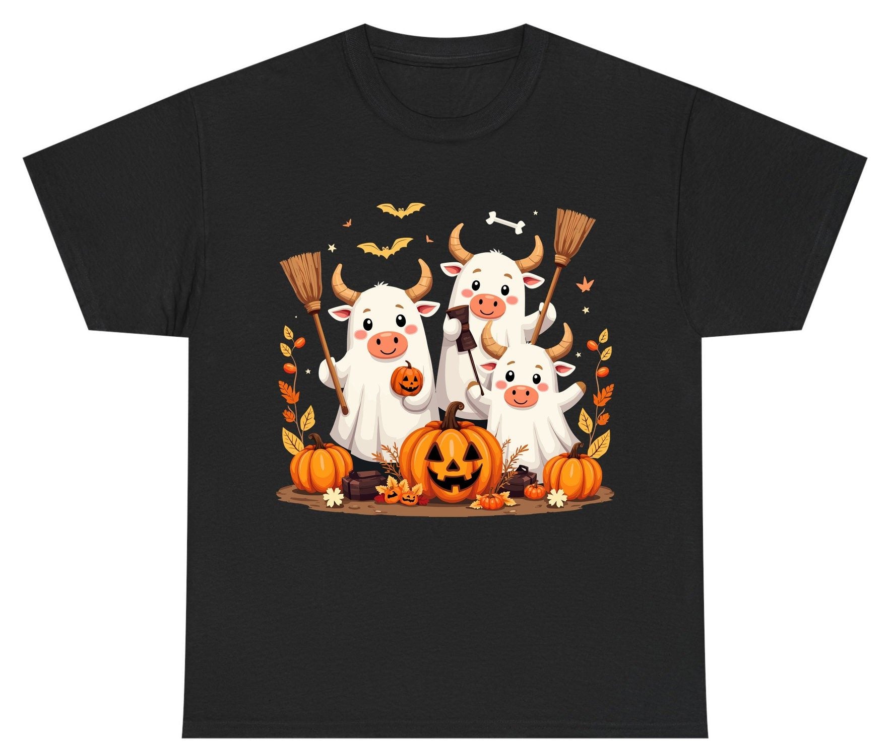 Cute Ghost Cows Halloween cows Youth T-Shirt Black product mockup