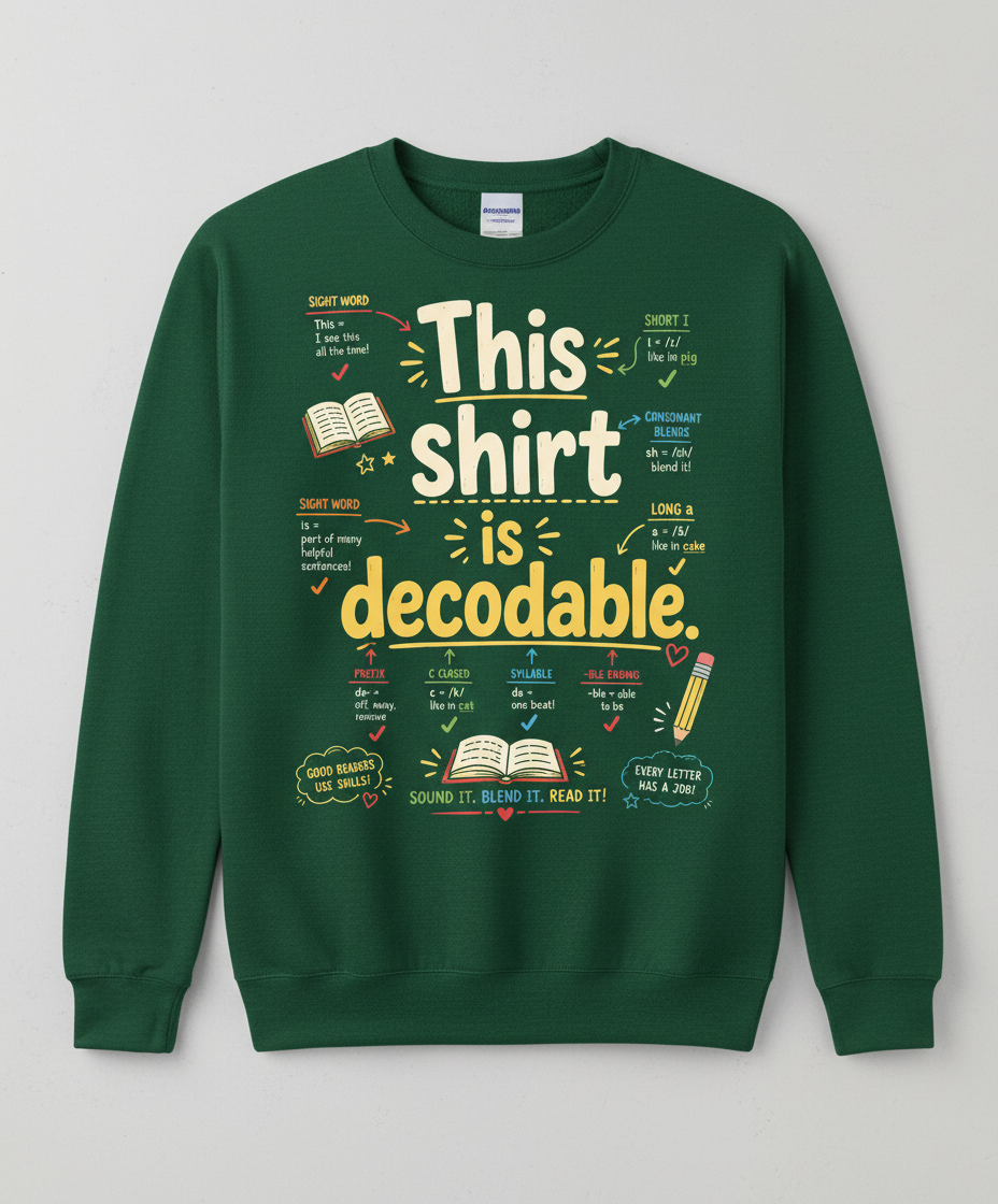 This Shirt Is Decodable Phonics Teacher Sweatshirt - Forest Green