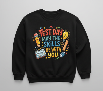 Test Day May The Skills Be With You Funny Teacher Student Gift Sweatshirt - Black