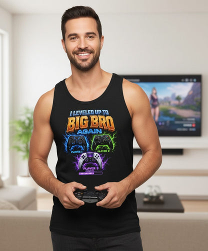 I Leveled Up to Big Bro Again Gamer Brother Tank Top - lifestyle model mockup - Black