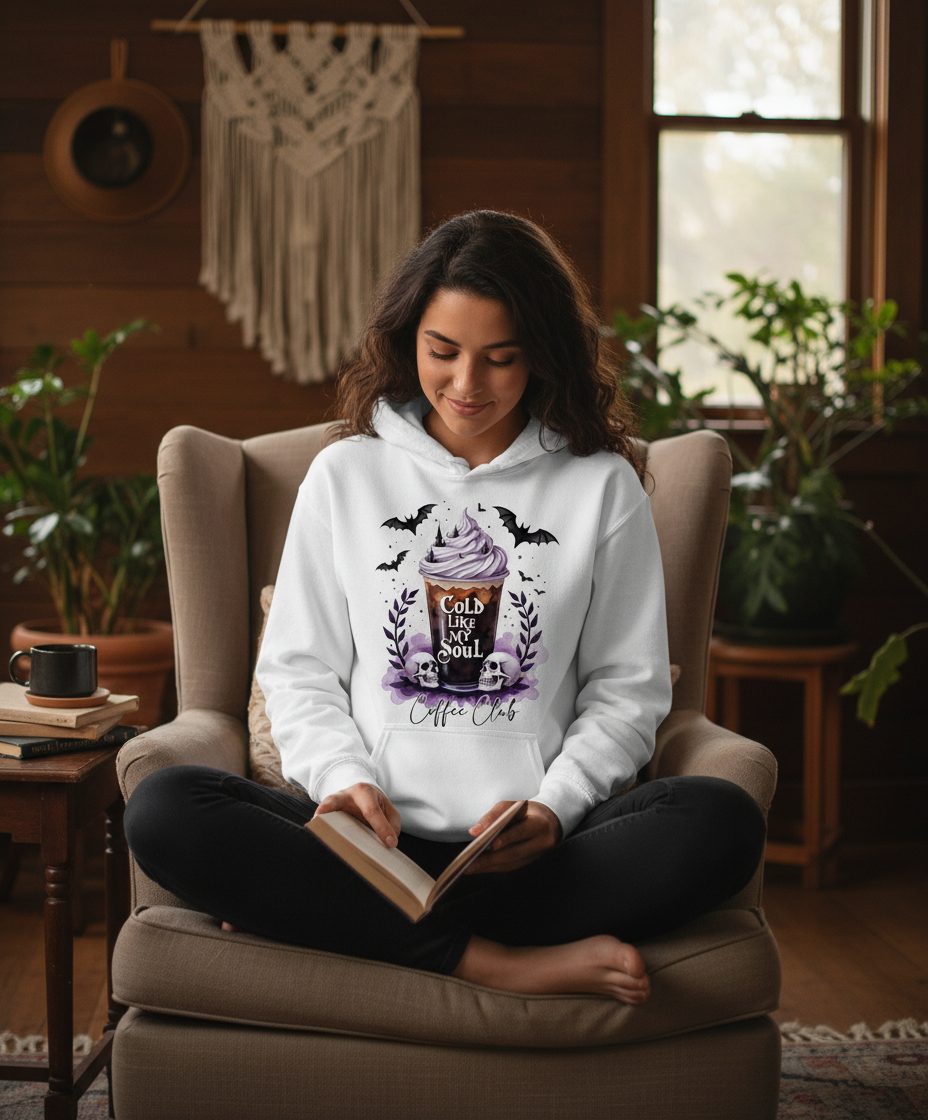 Cold Like My Soul gothic iced coffee Hoodie White lifestyle mockup