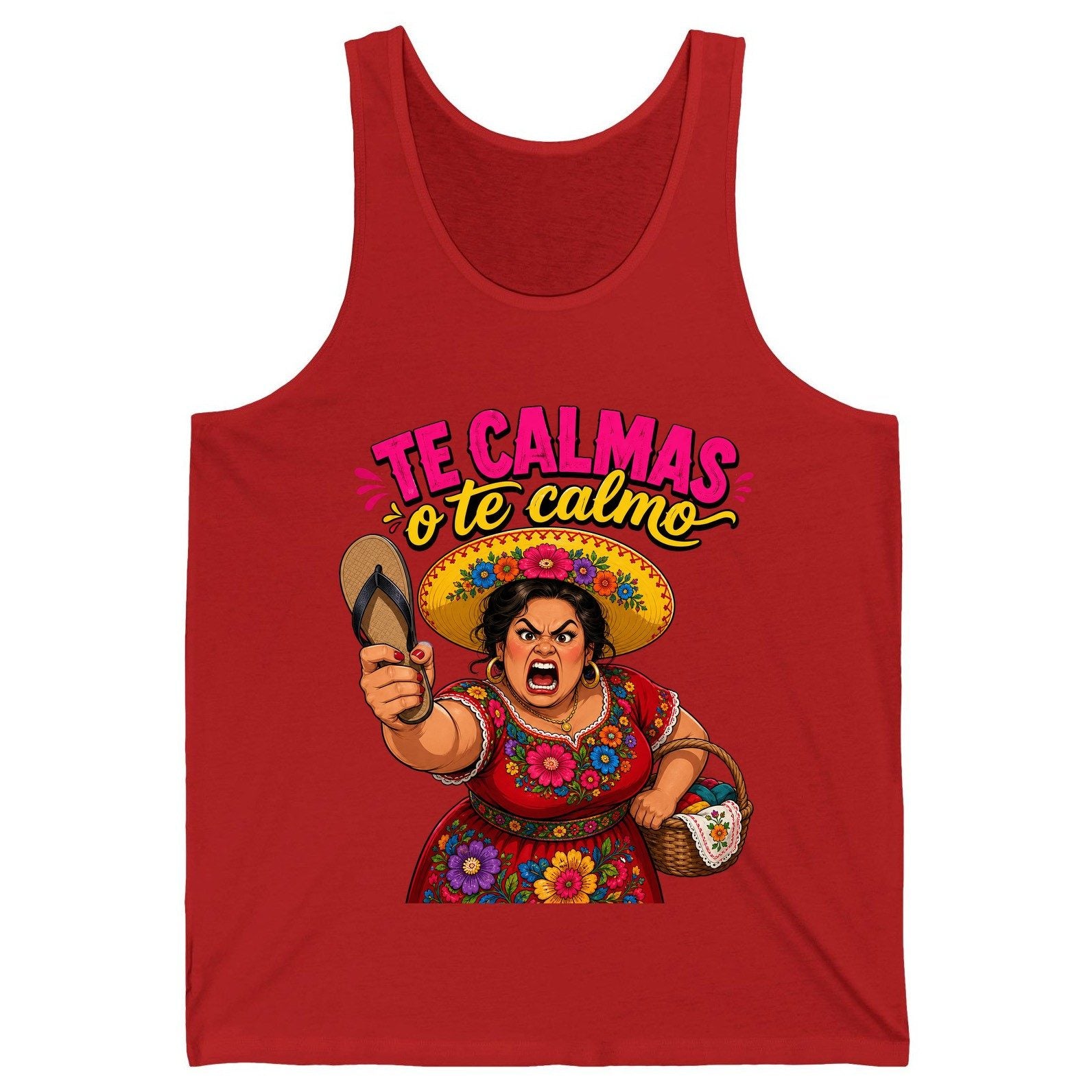Te Calmas O Te Calmo Funny Latina Mom Tank Top - product mockup - Red