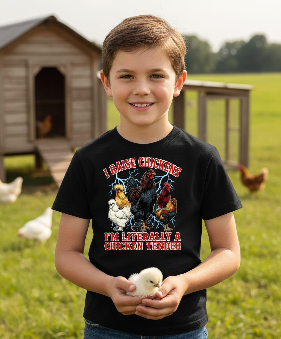 I Raise Chickens I'm Literally a Chicken Tender chickens Youth T-Shirt Black lifestyle mockup