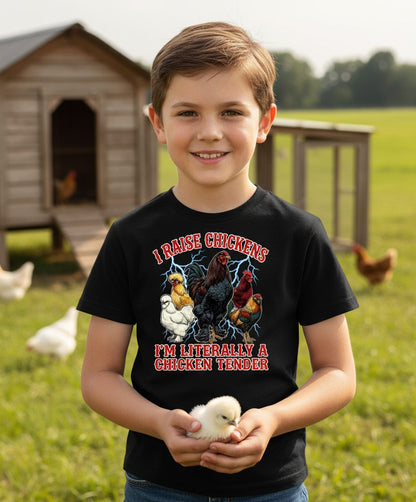 I Raise Chickens I'm Literally a Chicken Tender chickens Youth T-Shirt Black lifestyle mockup