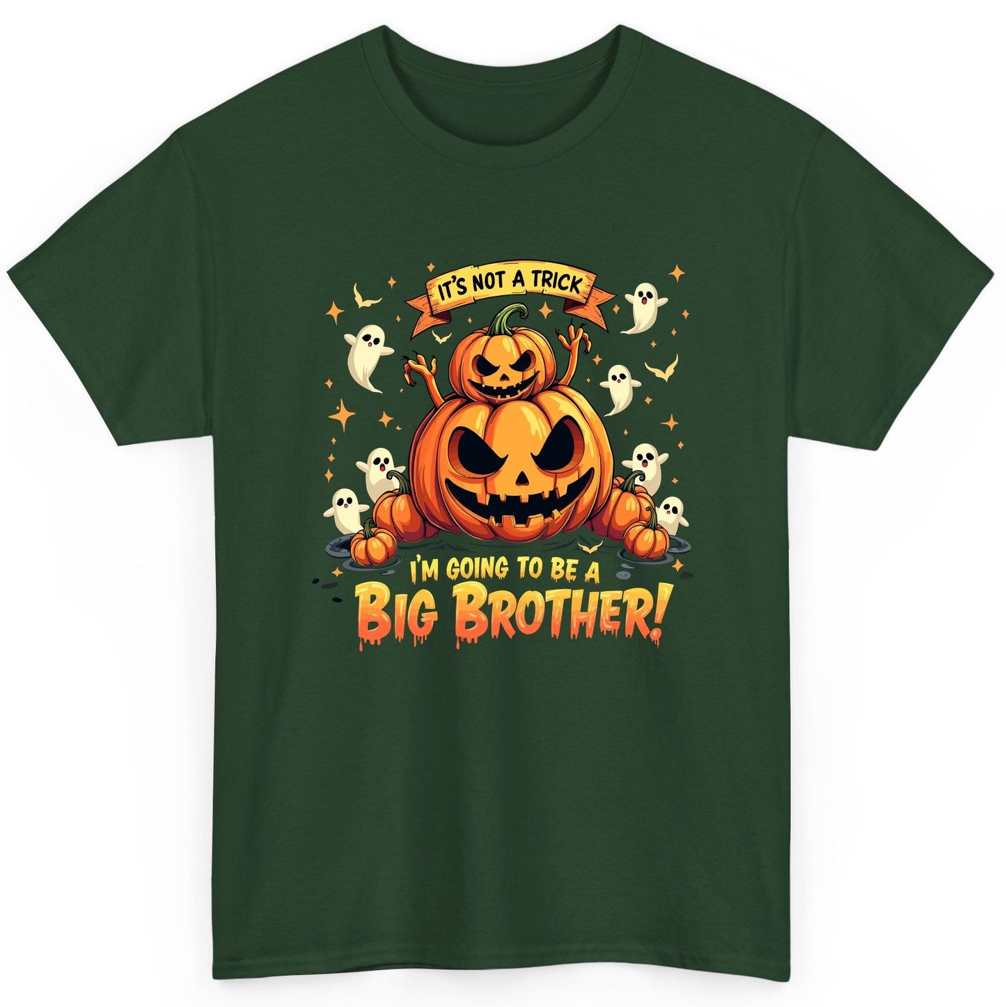 It's Not a Trick I'm Going to Be a Big Brother! Halloween big brother announcement T-Shirt Forest Green product mockup