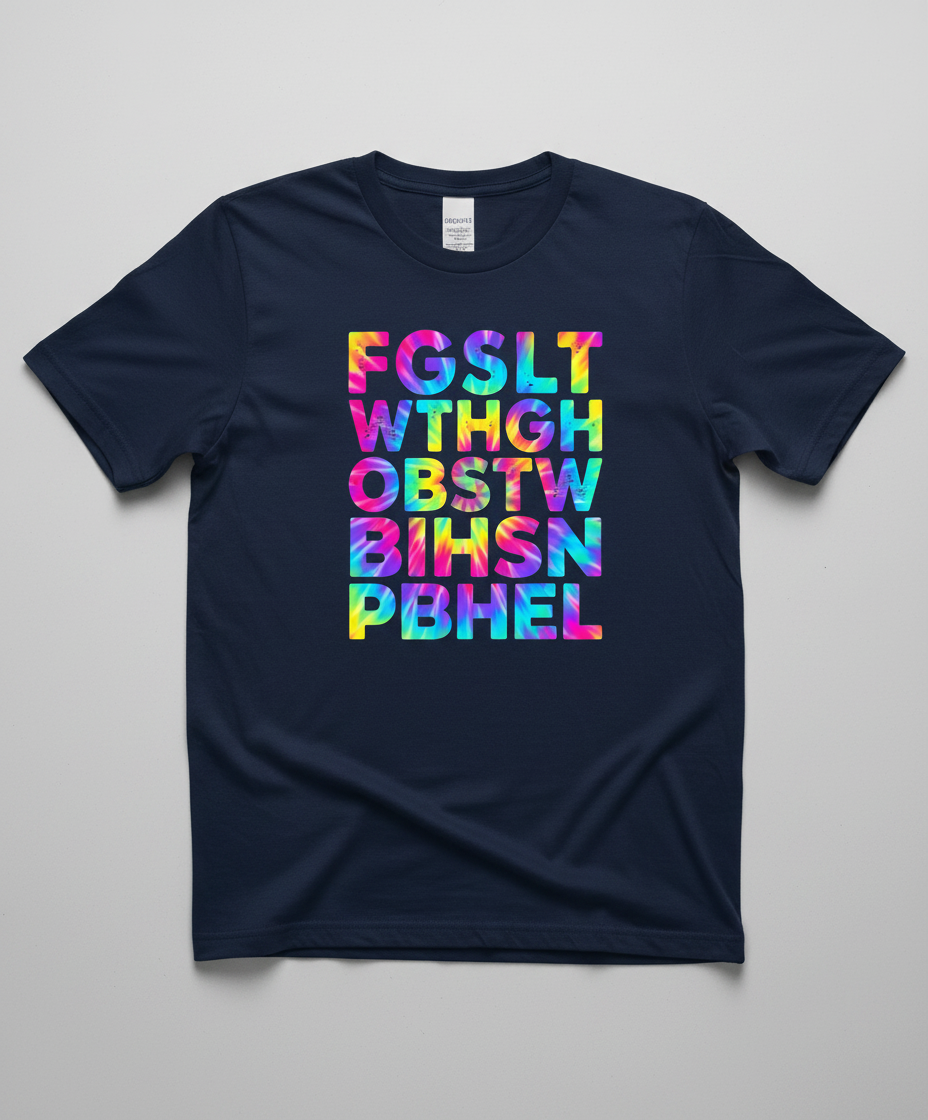 Colorful Tie-Dye Block Letters T-Shirt - Navy