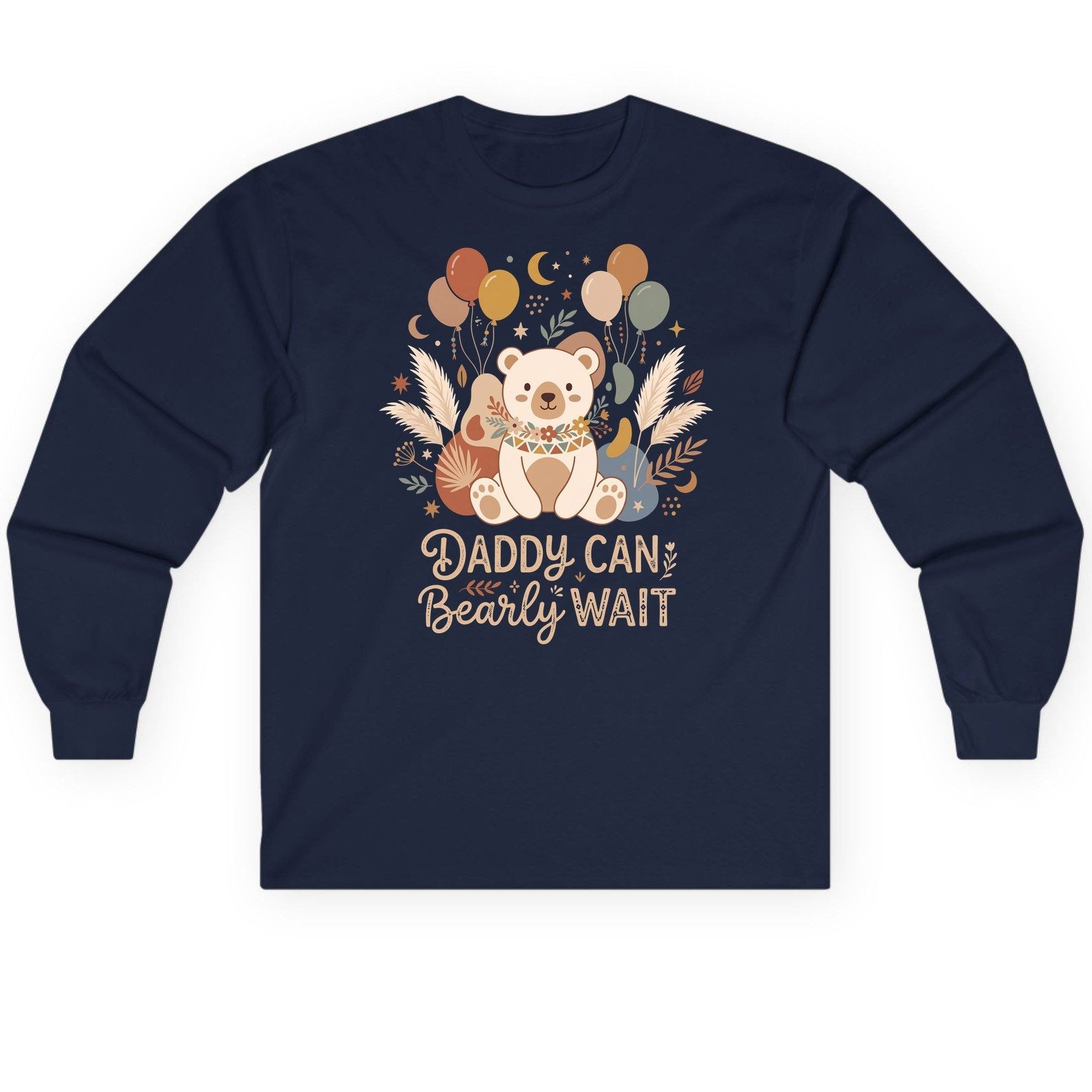 Daddy Can Bearly Wait Baby Shower Long Sleeve Tee - product mockup - Navy
