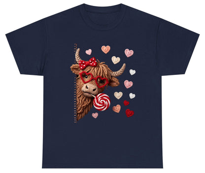 Crochet Valentine's Highland Cow highland cow Youth T-Shirt Navy product mockup