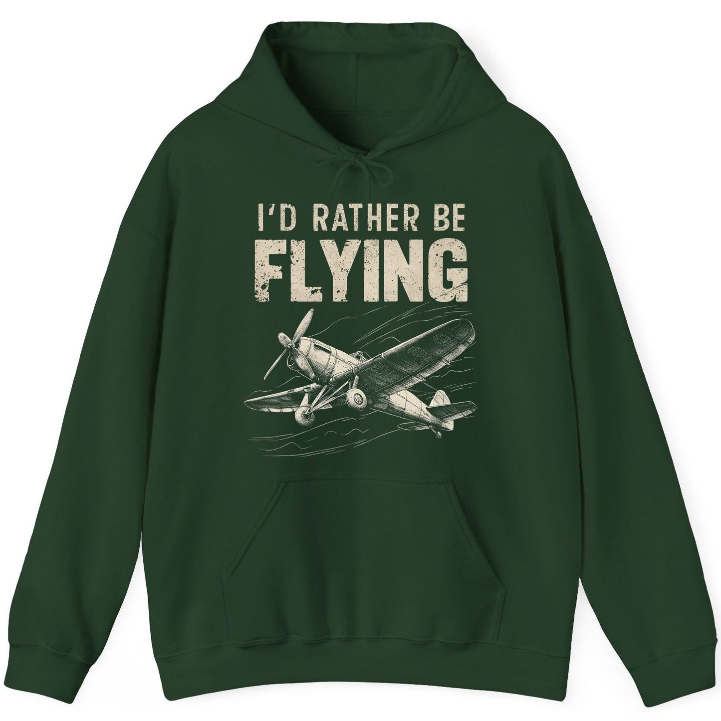 I'd Rather Be Flying vintage propeller plane Hoodie Forest Green product mockup