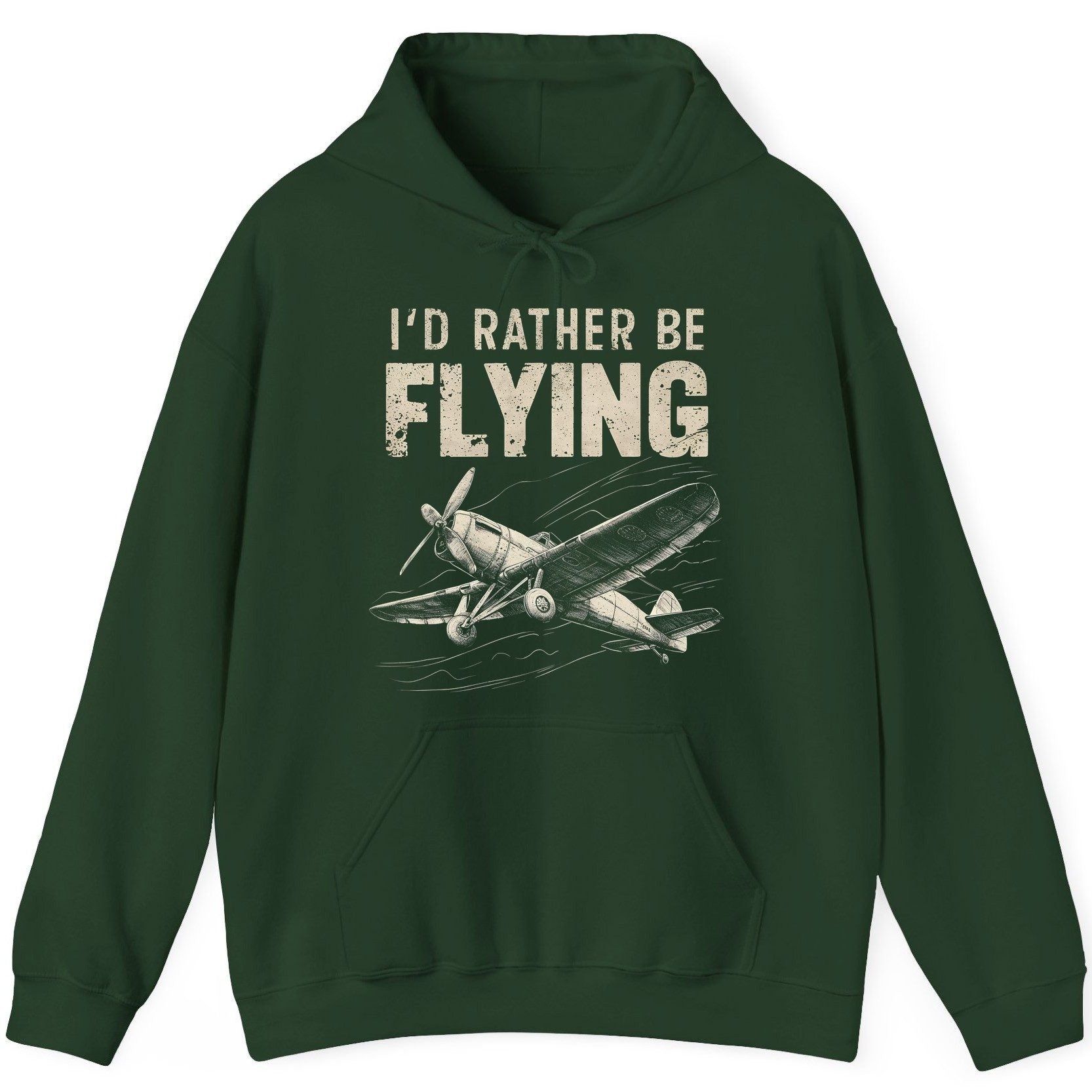 I'd Rather Be Flying vintage propeller plane Hoodie Forest Green product mockup