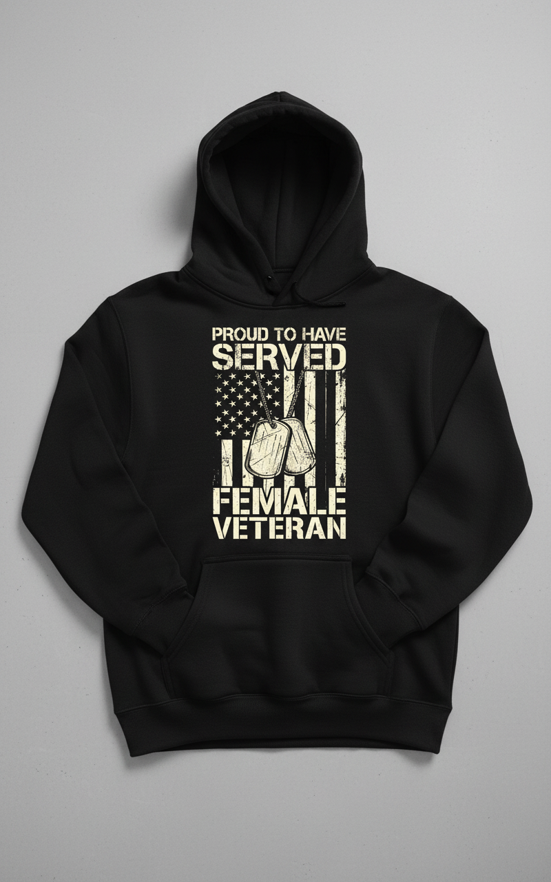 Proud Female Veteran American Flag Dog Tags Design Hoodie - Black