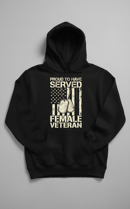 Proud Female Veteran American Flag Dog Tags Design Hoodie - Black