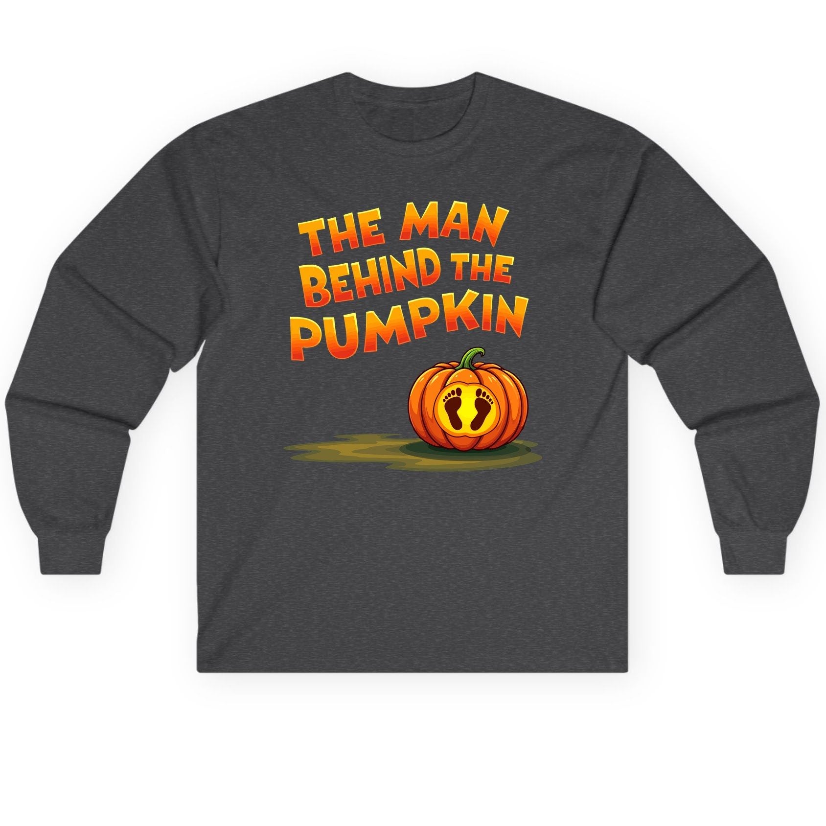 The Man Behind the Pumpkin pregnancy announcement Long Sleeve Tee Dark Heather product mockup