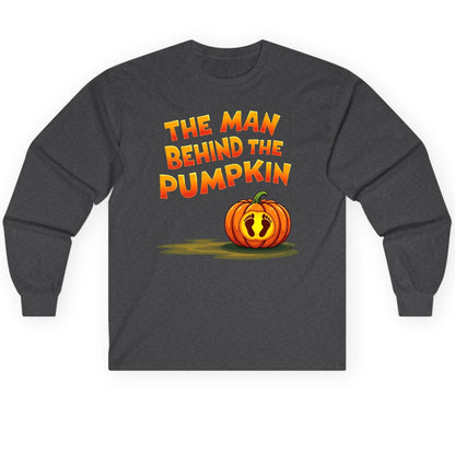 The Man Behind the Pumpkin pregnancy announcement Long Sleeve Tee Dark Heather product mockup