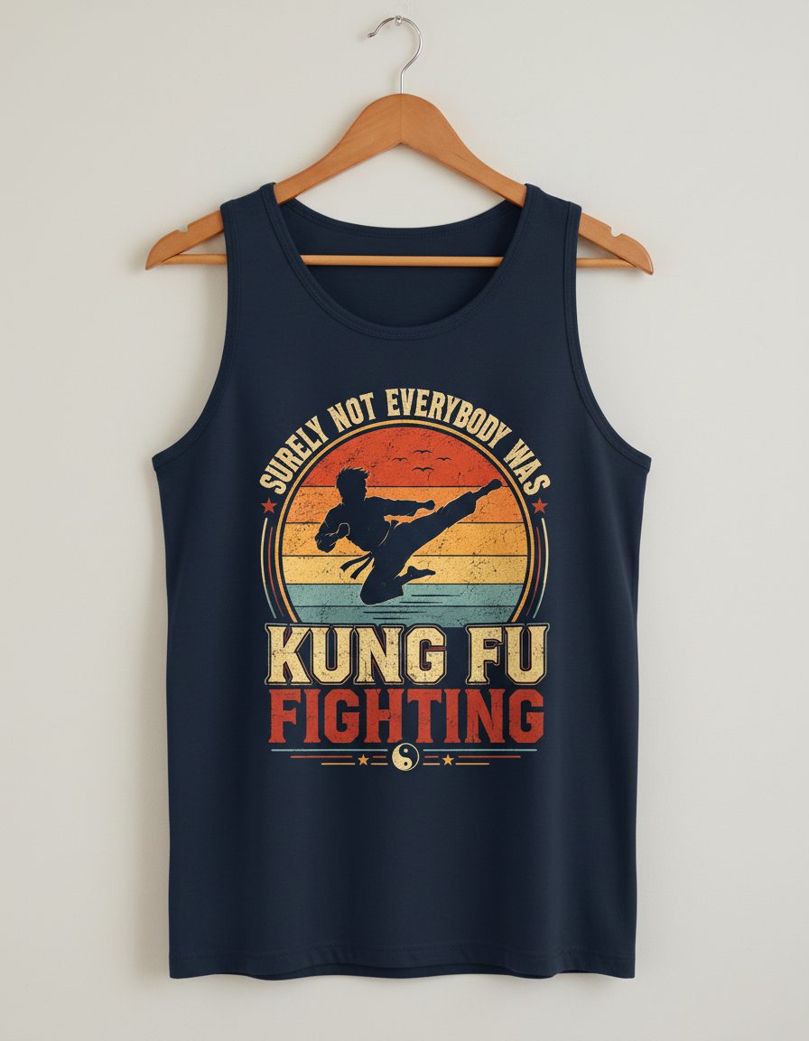Surely Not Everybody Was Kung Fu Fighting Funny Martial Artists Tank Top - product mockup - Navy