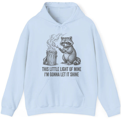 THIS LITTLE LIGHT OF MINE I'M GONNA LET IT SHINE Raccoon Hoodie Light Blue product mockup
