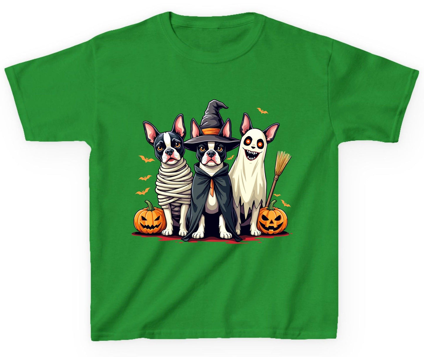Halloween Boston Terrier Trio boston terrier Youth T-Shirt Irish Green product mockup
