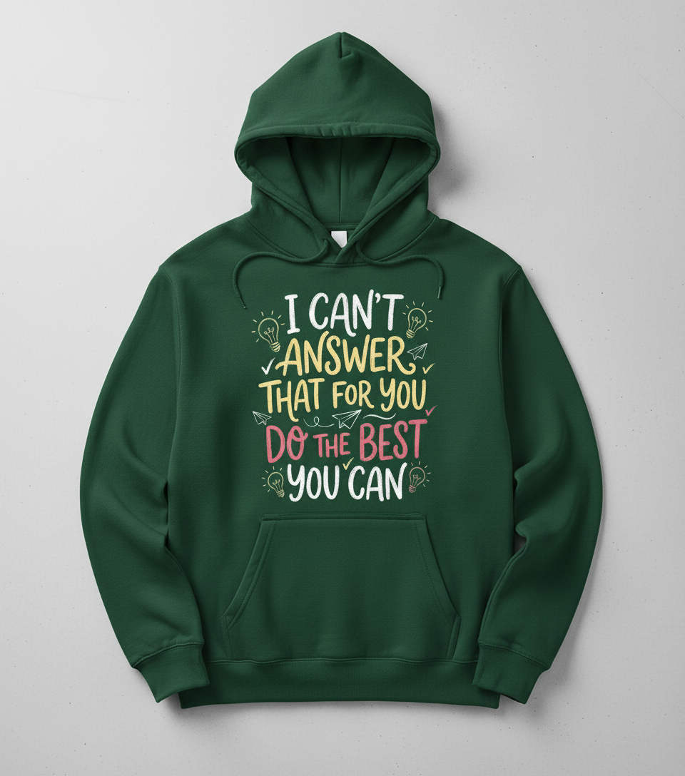 I Can't Answer That For You Teacher Quote Hoodie - Forest Green