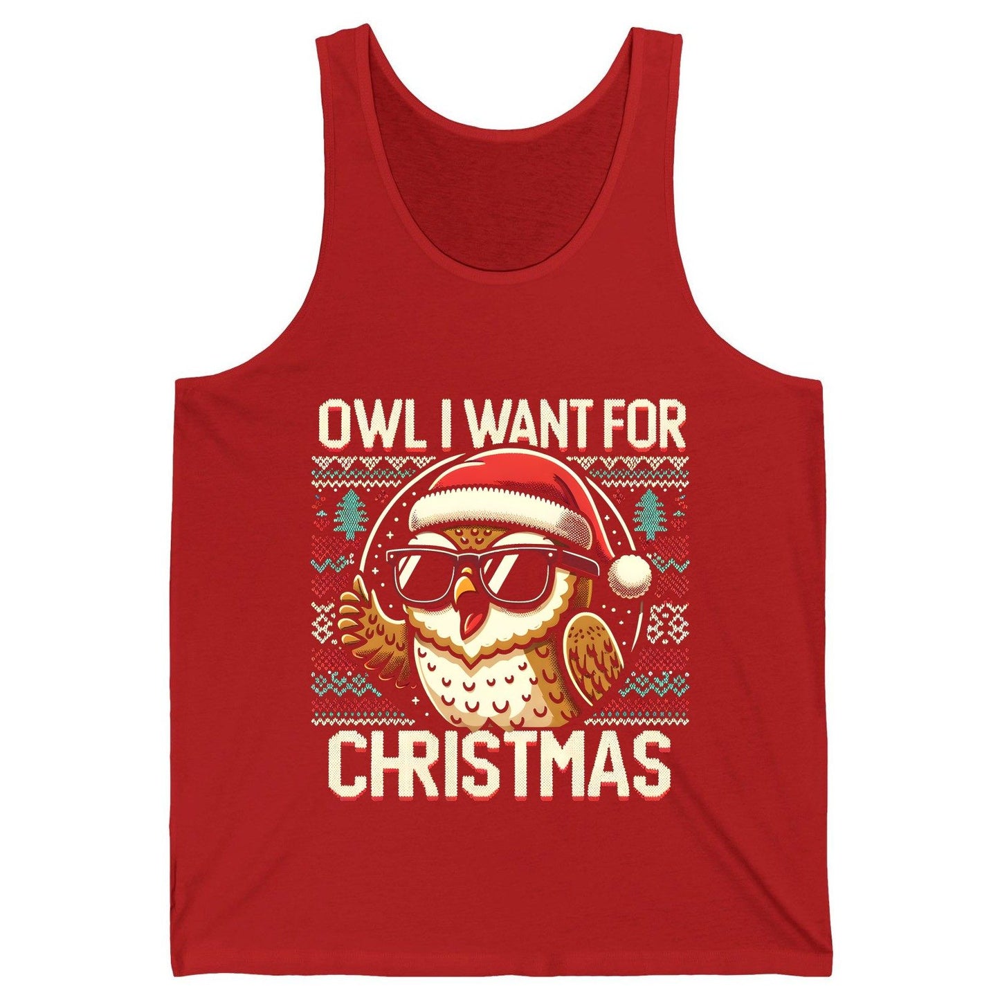 Owl I Want for Christmas Christmas owl Tank Top Red product mockup