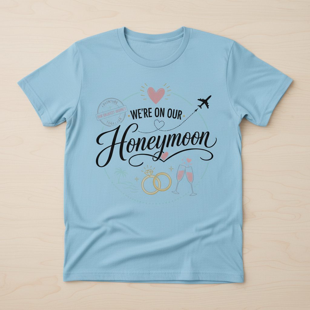 Our Greatest Journey Honeymoon Newlyweds T-Shirt - product mockup - Light Blue