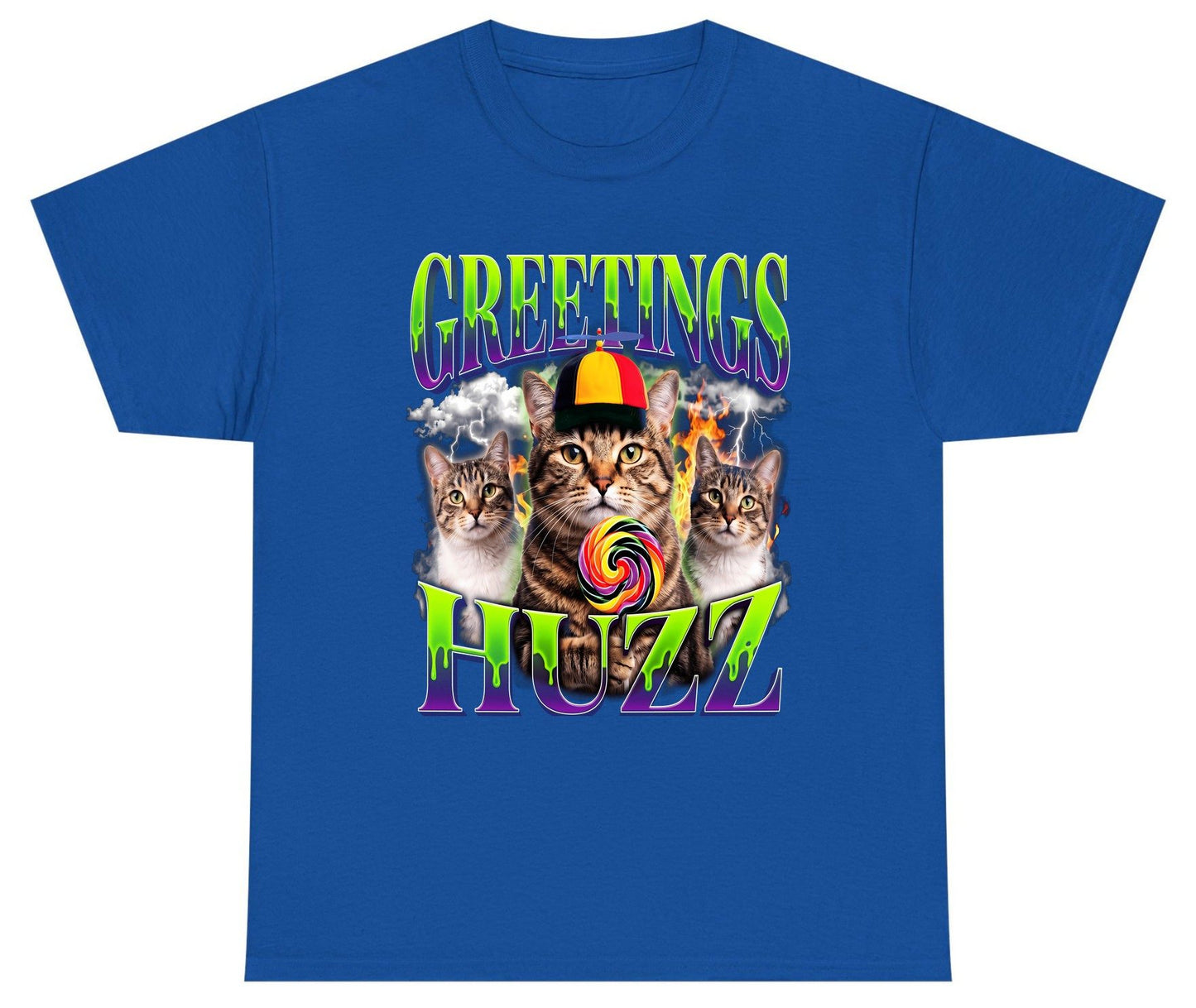 Greetings HUZZ Funny Cat Youth T-Shirt - product mockup - Royal