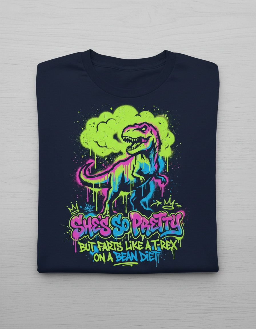 Funny T-Rex Graffiti Art 'She's So Pretty' T-Shirt - Navy
