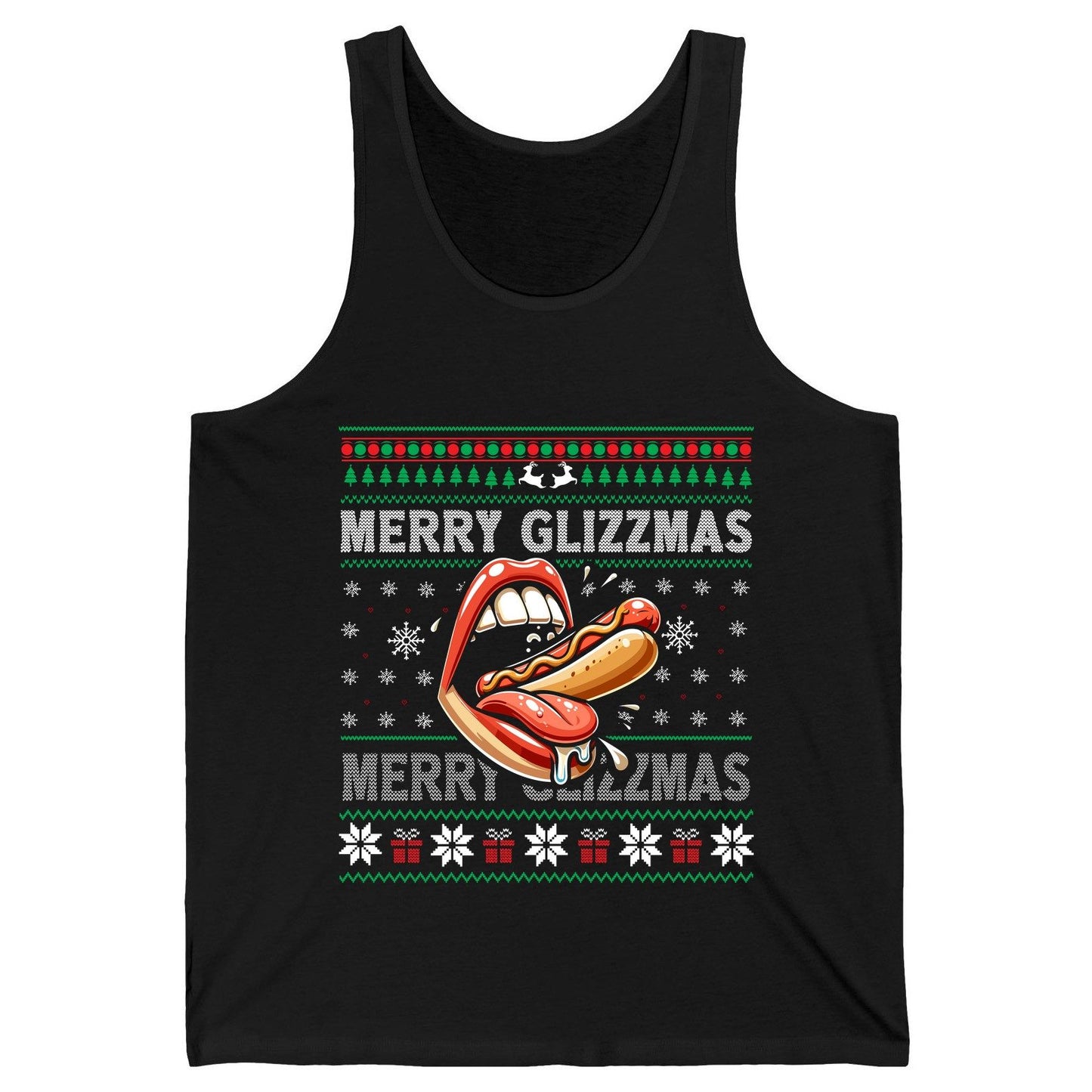 Merry Glizzzmas hot dog Tank Top Black product mockup
