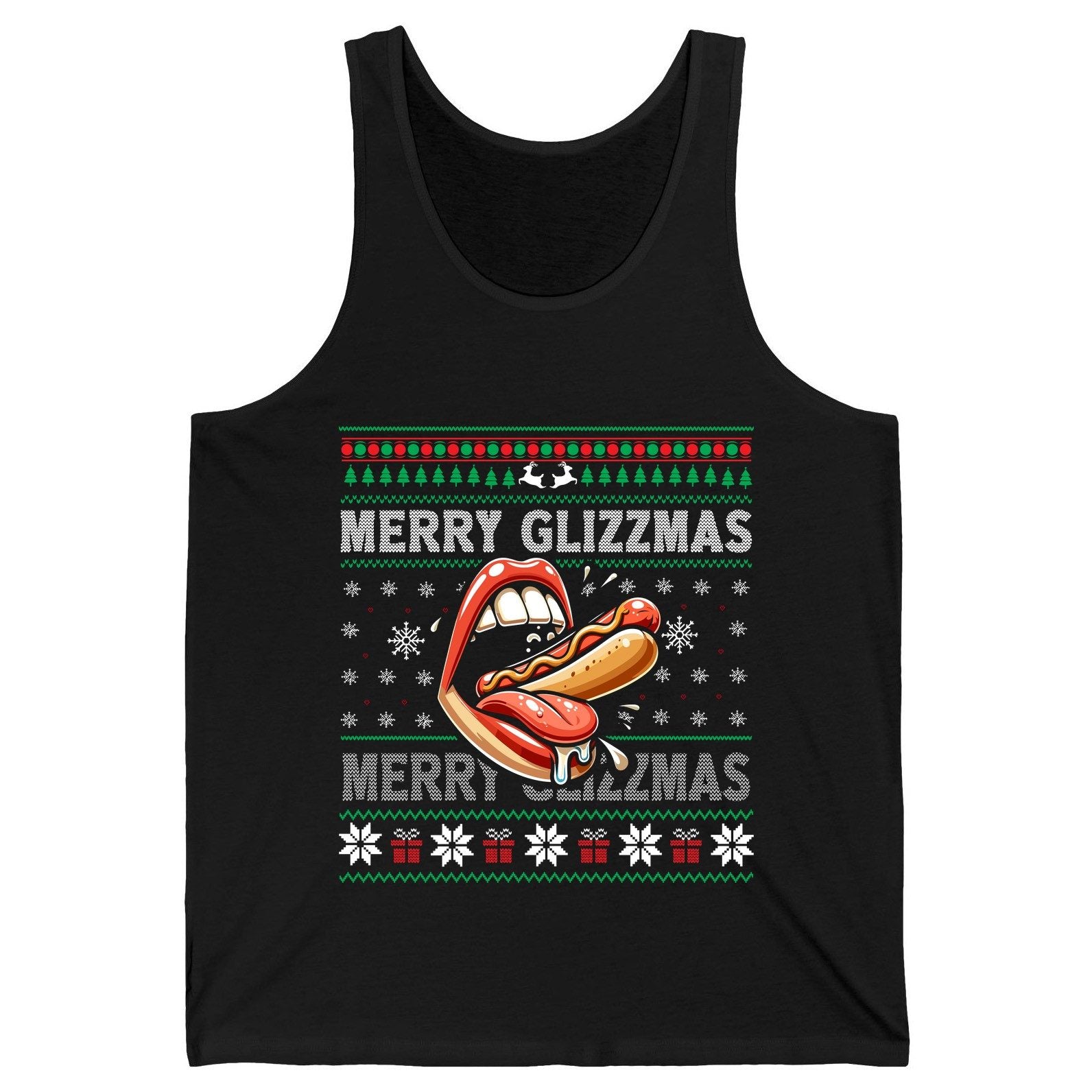 Merry Glizzzmas hot dog Tank Top Black product mockup