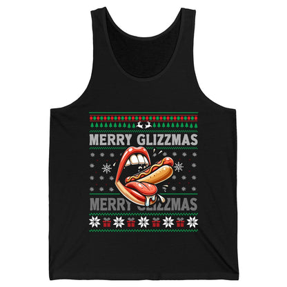 Merry Glizzzmas hot dog Tank Top Black product mockup