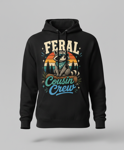 Feral Cousin Crew Raccoon T-Shirt Hoodie - Black