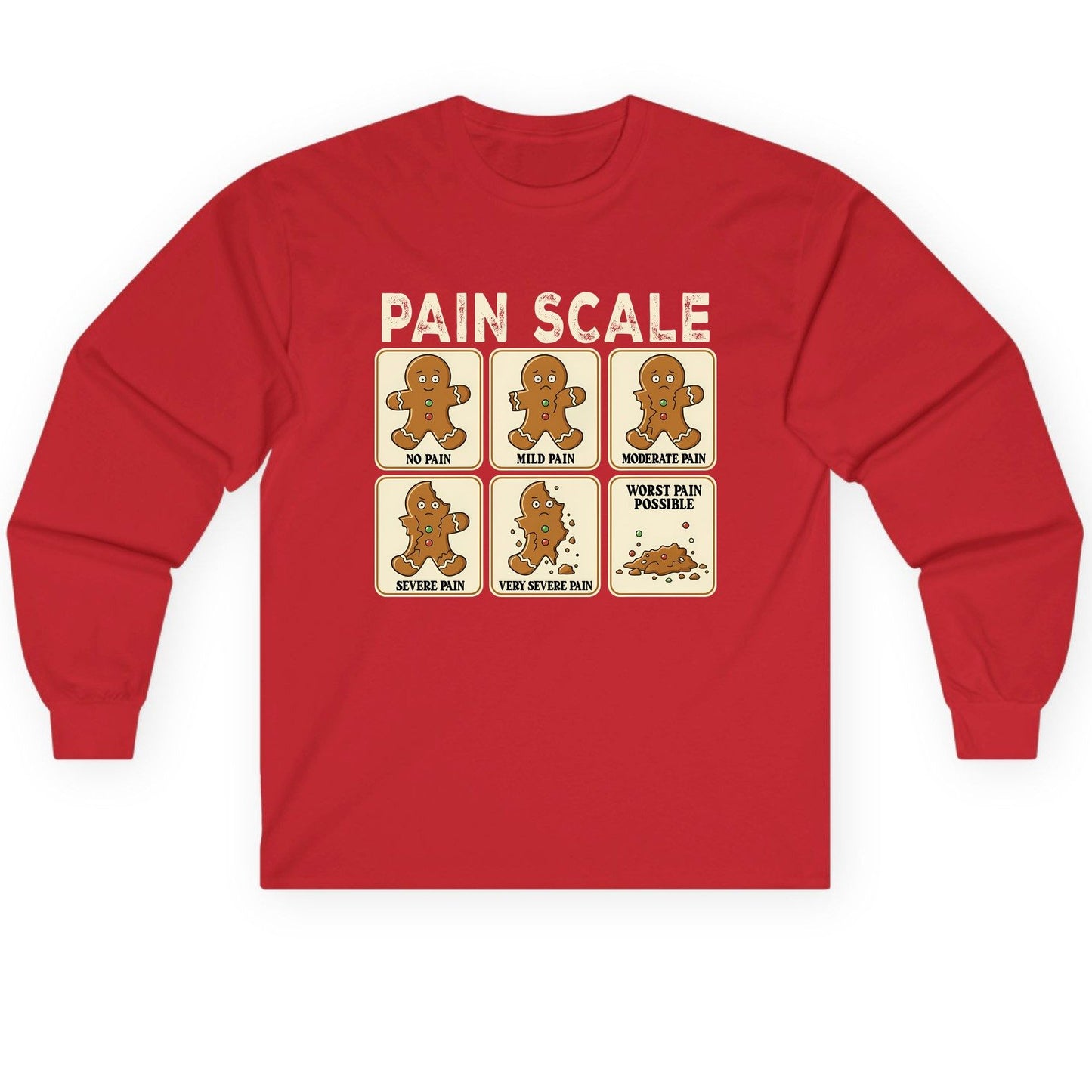 Pain Scale gingerbread man pain scale Long Sleeve Tee Red product mockup
