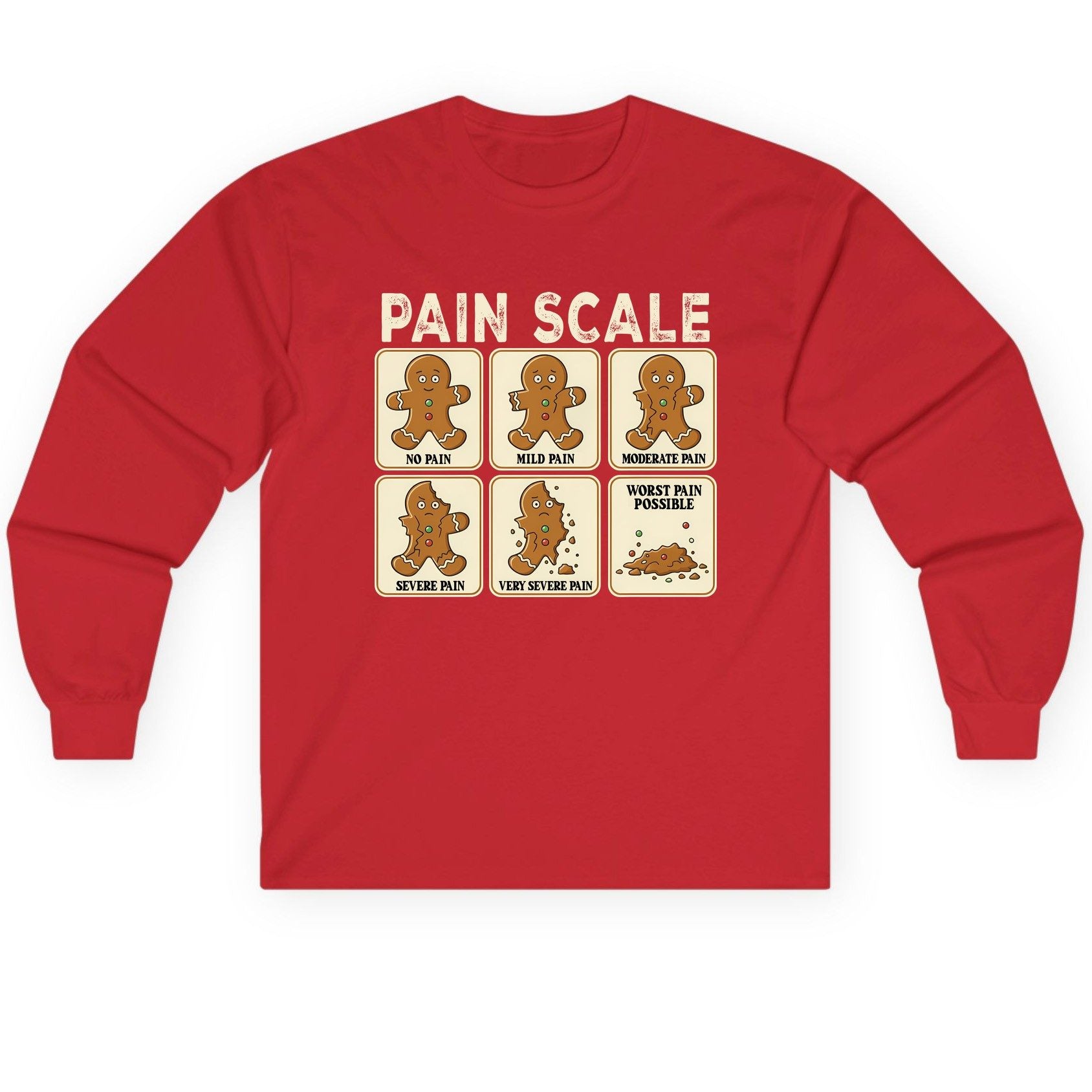 Pain Scale gingerbread man pain scale Long Sleeve Tee Red product mockup