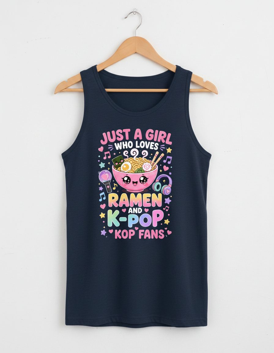 Just a Girl Who Loves Ramen and K-Pop K-Pop Fans Tank Top - product mockup - Navy