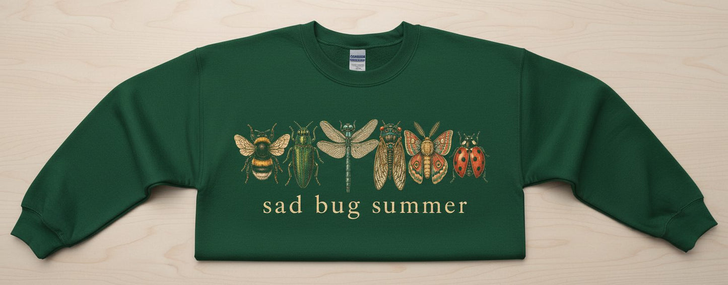 Sad Bug Summer Vintage Insects Sweatshirt - product mockup - Forest Green