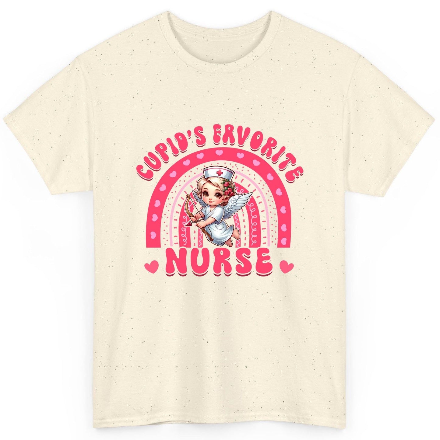 Cupid's Favorite Nurse nurse T-Shirt Natural product mockup