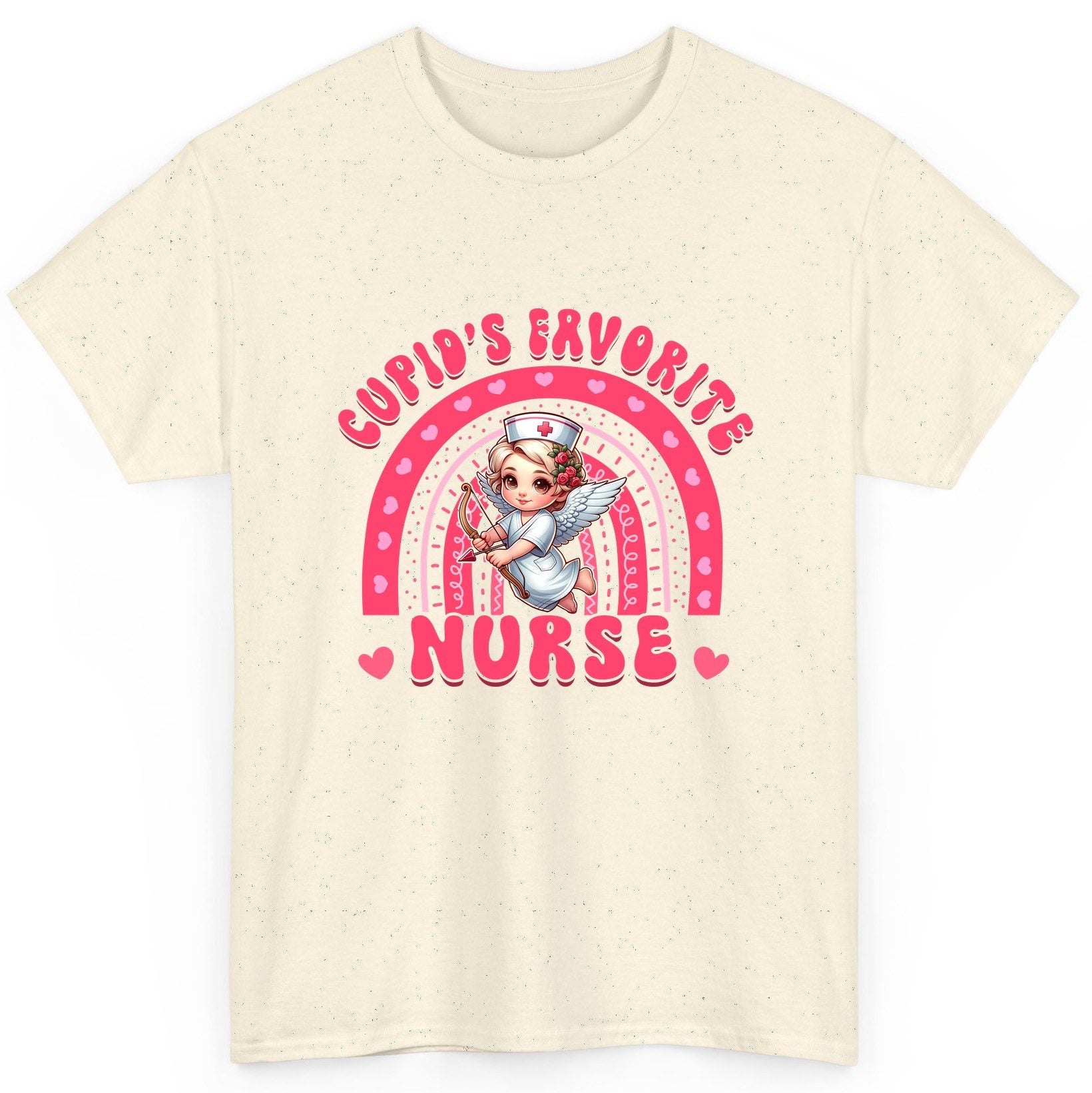 Cupid's Favorite Nurse nurse T-Shirt Natural product mockup