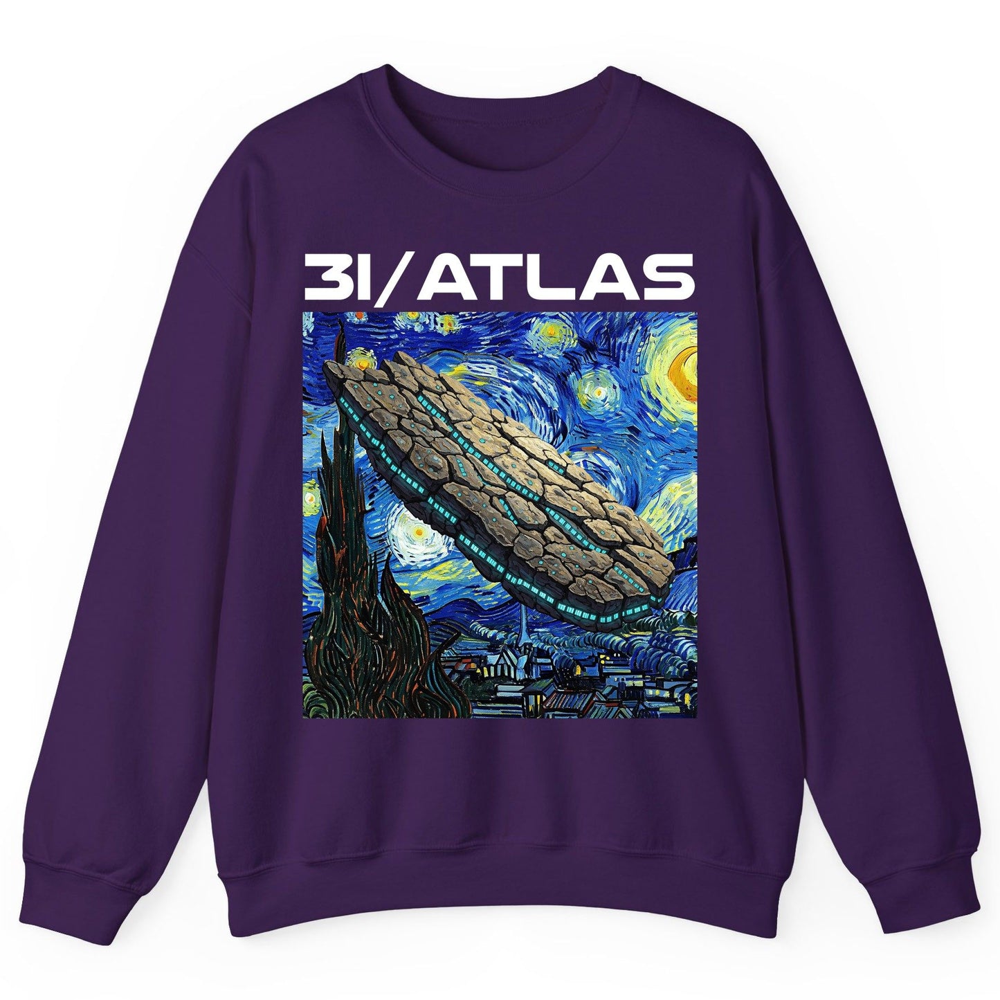 31 Atlas van gogh sci-fi mashup Sweatshirt Purple product mockup