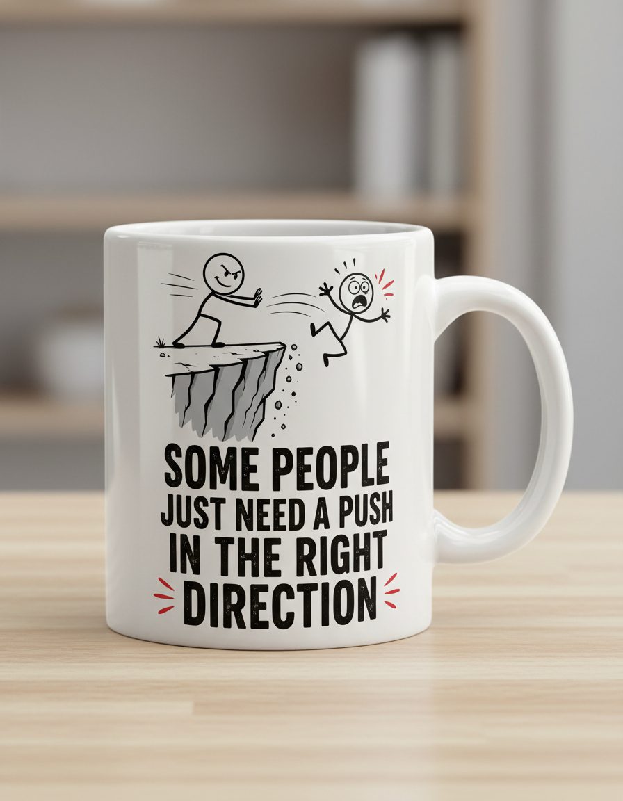 Some People Just Need a Push in the Right Direction Funny Sarcastic Humor White Mug - product mockup - White