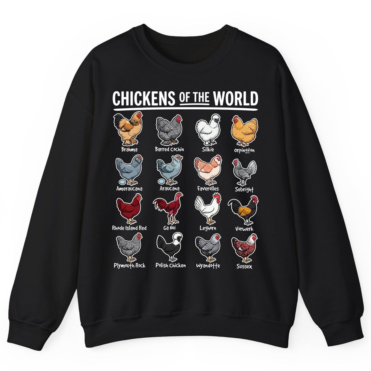 Chickens of the World chicken breeds Sweatshirt Black product mockup