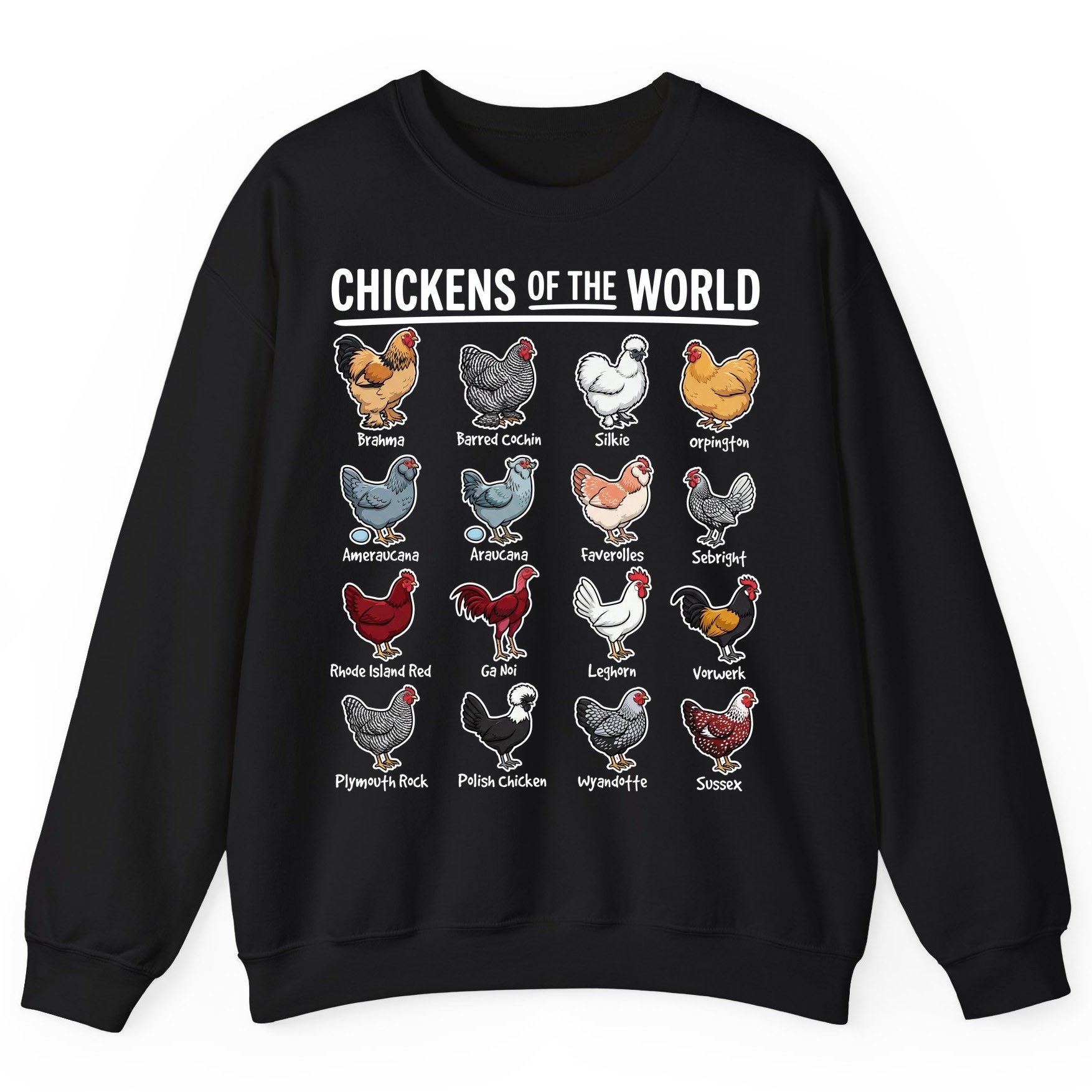 Chickens of the World chicken breeds Sweatshirt Black product mockup