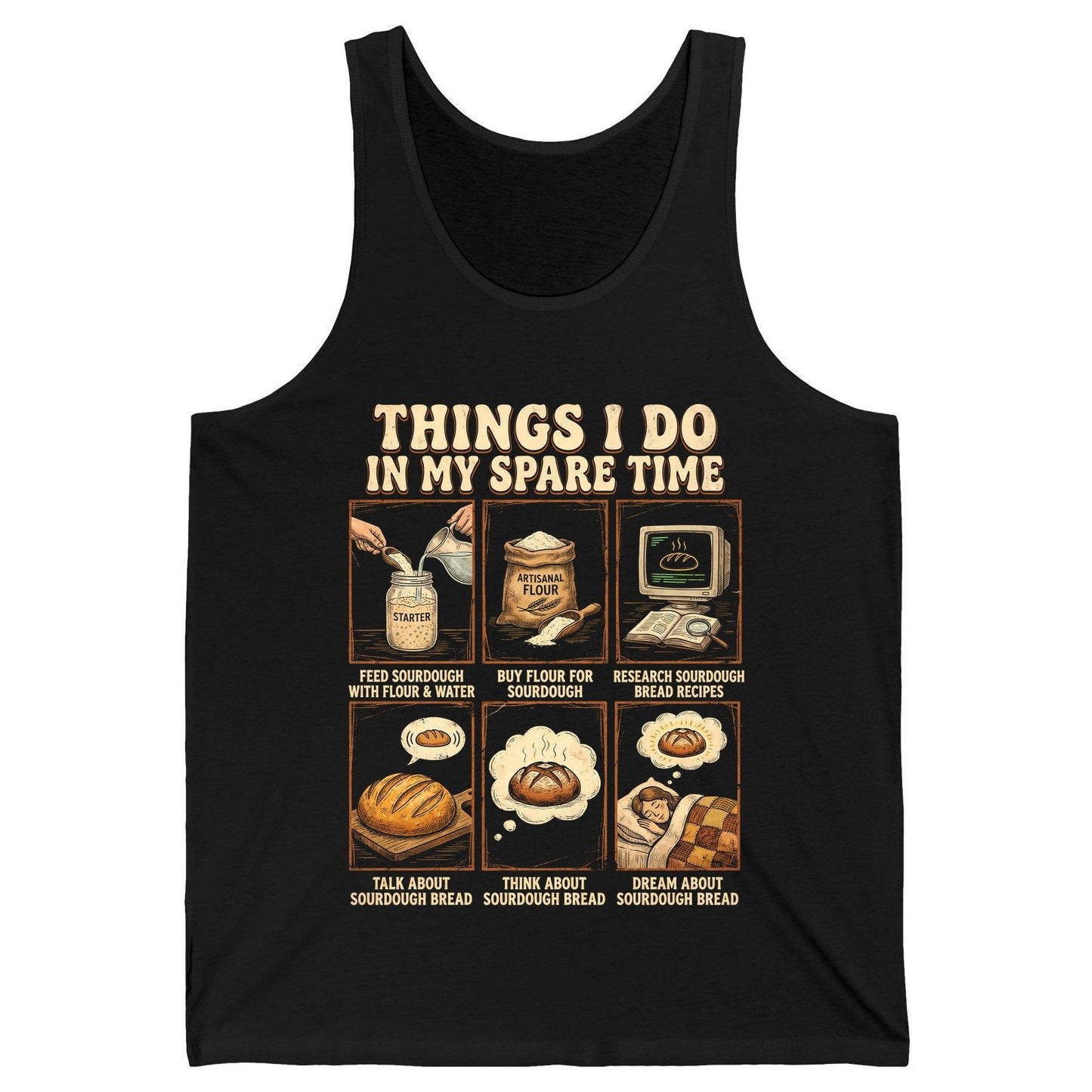 Things I Do in My Spare Time sourdough bread baking Tank Top Black product mockup