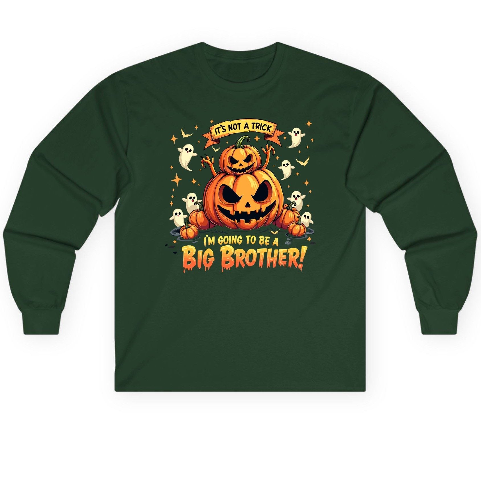 It's Not a Trick I'm Going to Be a Big Brother! Halloween big brother announcement Long Sleeve Tee Forest Green product