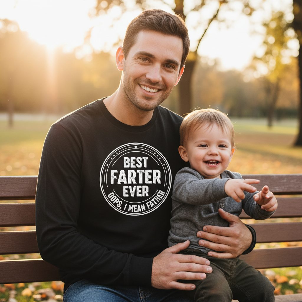 Best Farter Ever Oops, I Mean Father fatherhood Long Sleeve Tee Black lifestyle mockup